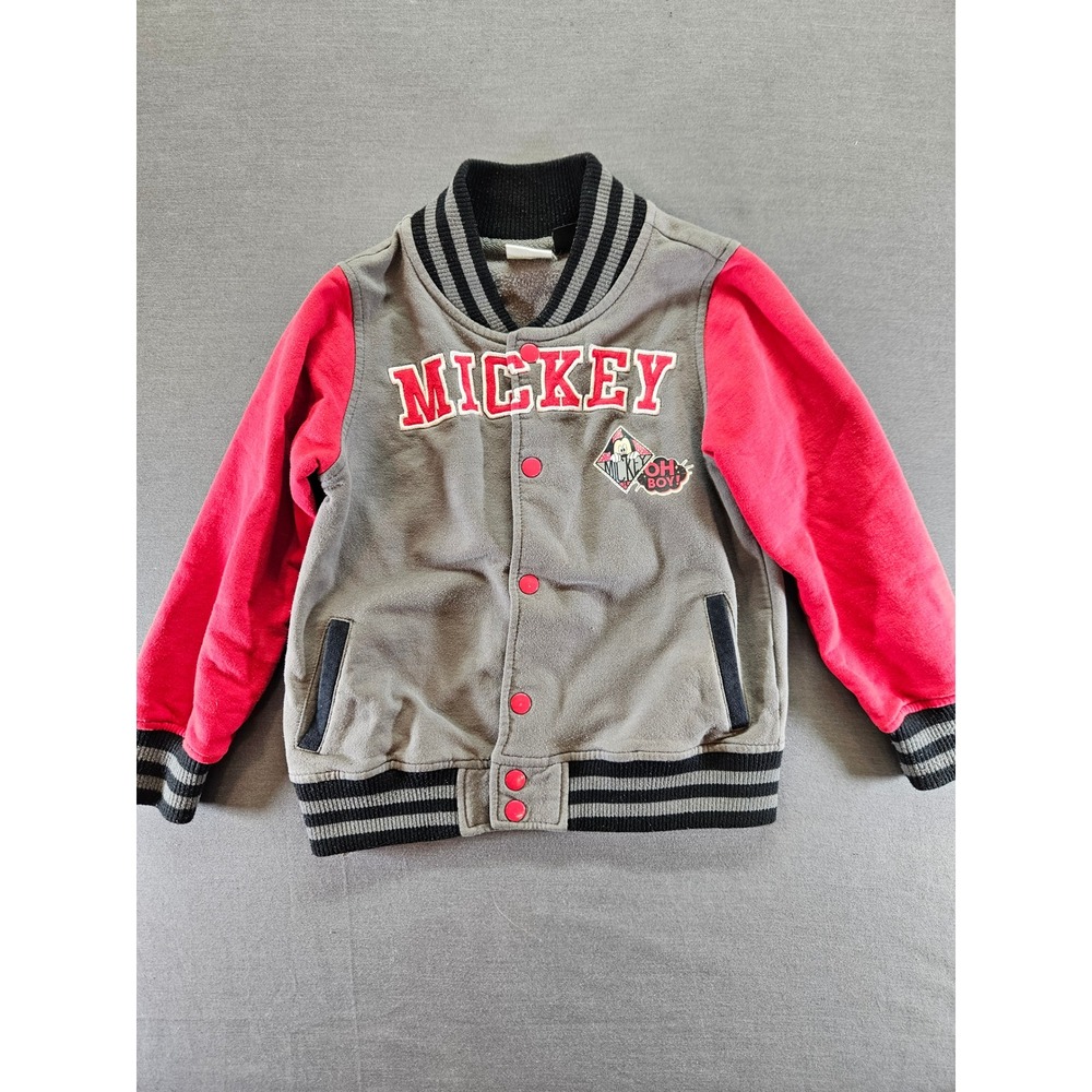 Disney Mickey Mouse Toddler Varsity Jacket Grey Red Letterman Sweatshirt 3T